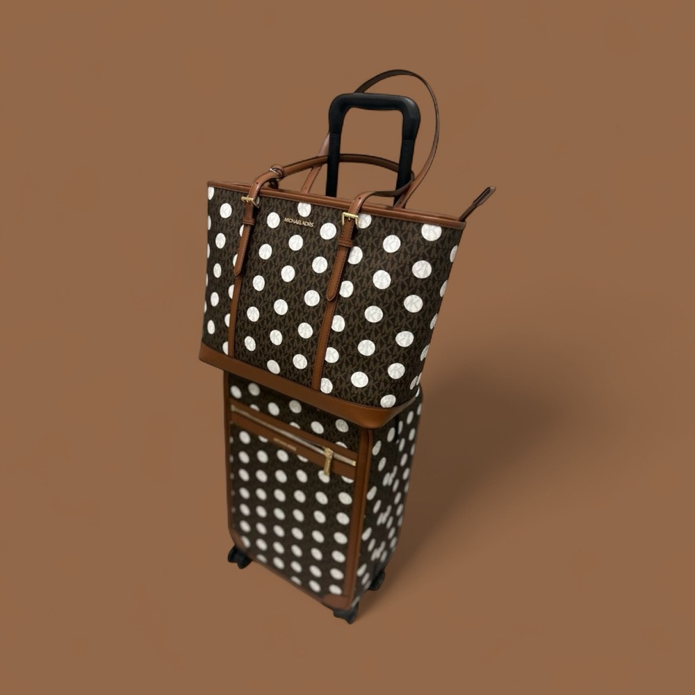 Michael kors Brown and White Polka Dot Women HandBag&suitcase NWT Authentic - Picture 3 of 13